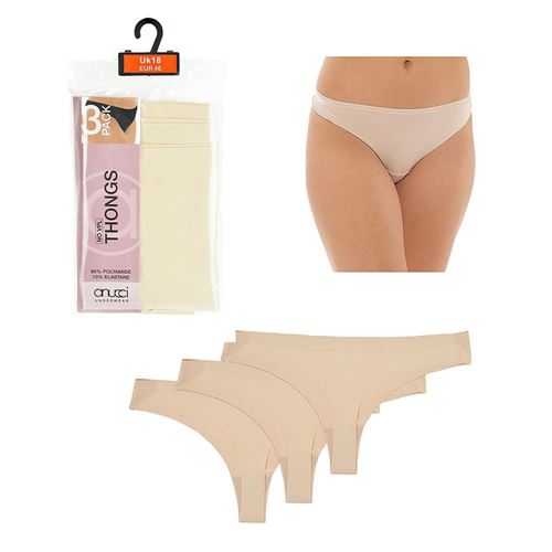 Anucci - Ladies 3 Pack No VPL Thong: Nude