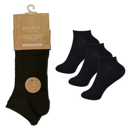 Bamboo Threads - Ladies 3 Pack Trainer Socks: Black 
