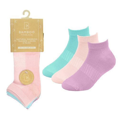 Bamboo Threads - Ladies 3 Pack Trainer Socks: Pastel