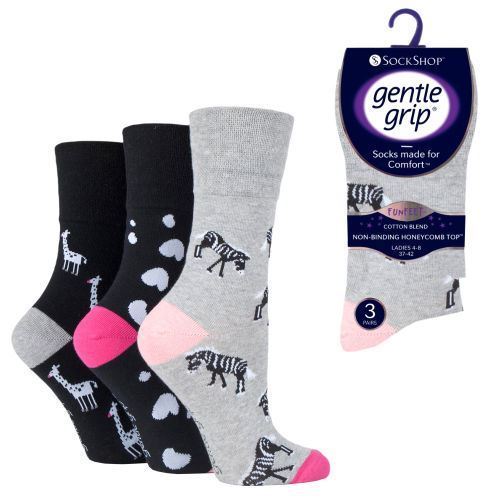 Gentle Grip - Ladies 3 Pack Socks: Zebra Life
