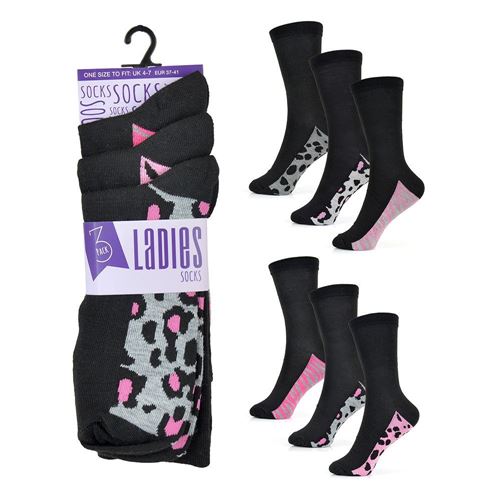 Ladies Socks - 2 x 3 Pack: Animal Design