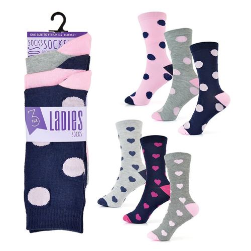 Ladies Socks - 2 x 3 Pack: Spot/Heart Design