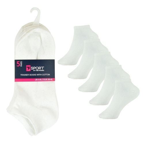 Tom Franks - Ladies 5 Pack Trainer Socks: White