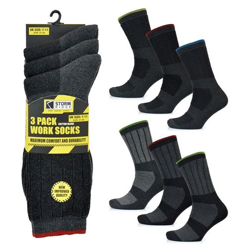Storm Ridge - Men's 2 x 3 Pack Work Socks: Assorted Colours