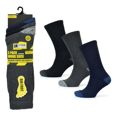 Storm Ridge - Men's 3 Pack Big Foot Crew Socks: Assorted Colours