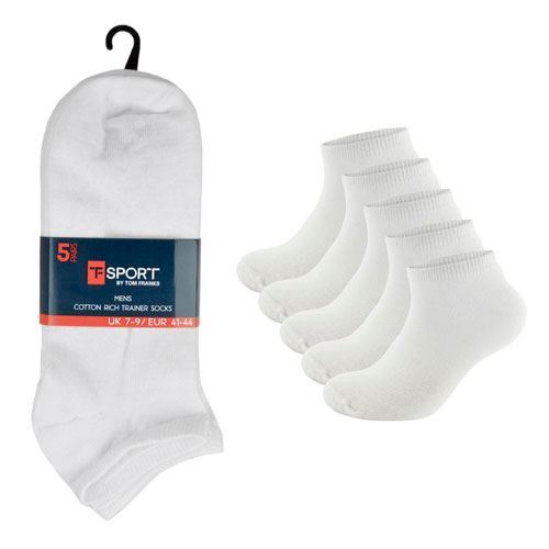 Tom Franks - Men’s 5 Pack Trainer Socks: White