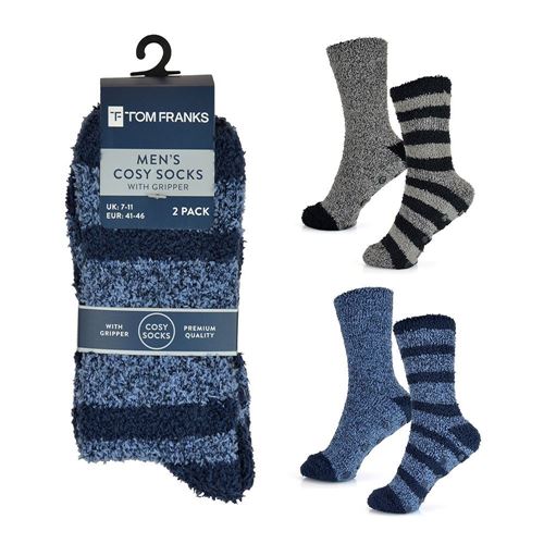 Picture of Tom Franks - Men's 2 x 2 Pack Cosy Socks with Grippers Assorted Colours (UK Size 7-11)