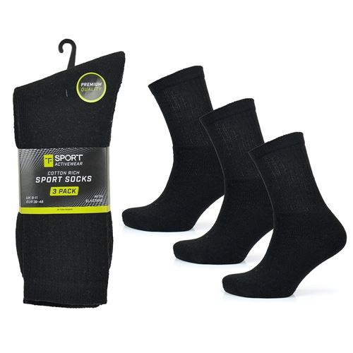 Tom Franks - Men's 3 Pack Sport Socks: Black