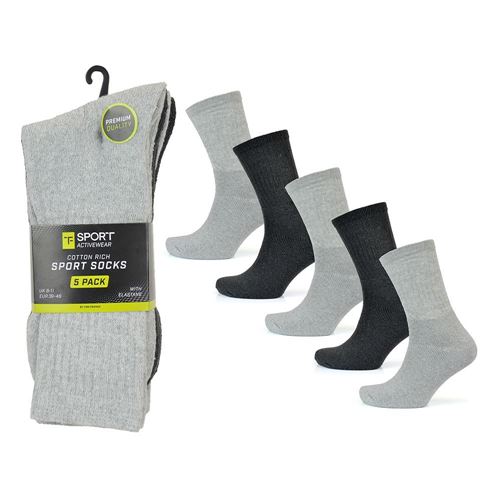 Tom Franks - Men's 5 Pack Sport Socks: Grey/Black