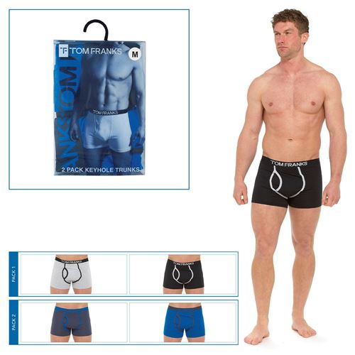 Tom Franks - Men's 2 x 2 Pack Keyhole Boxers: Assorted Colours