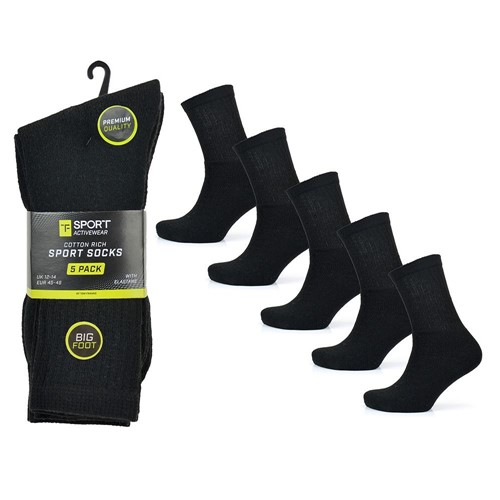 Picture of Tom Franks T-Sport Men's Premium Sport Socks - 5 Pack 'Big Foot': Black (UK Size 12-14) Model # SK1059