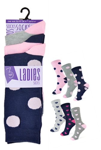 Picture of Ladies Socks - 2 x 3 Pack: Spot/Heart Design SK509 (UK Size 4-7) Model # 25364