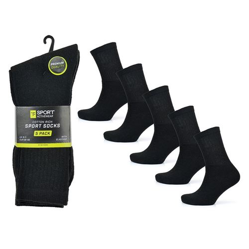 Picture of Tom Franks T-Sport Men's Premium Sport Socks - 5 Pack: Black (UK Size 6-11) Model # SK617