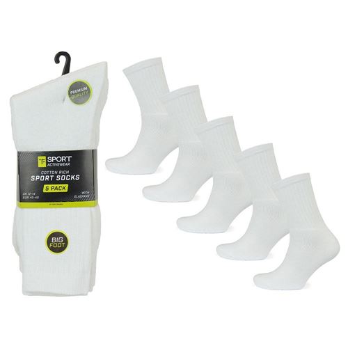 Picture of Tom Franks T-Sport Men's Premium Sport Socks - 5 Pack 'Big Foot': White (UK Size 12-14) Model # SK1058