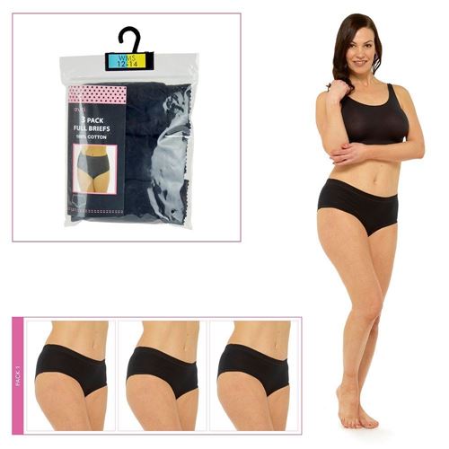 Picture of Anucci Ladies 3 Pack Full Briefs - Black (UK Size 24/26) Model # BR714A