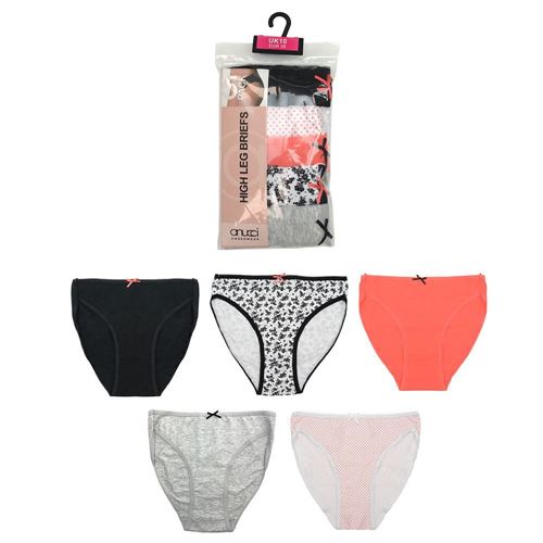 Picture of Anucci Ladies 5 Pack Hi-Leg Briefs - Assorted Colours/Designs (UK Size 12) Model # BR751