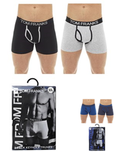 Picture of Tom Franks Men's Keyhole Boxers - 2 x 2 Pack: Assorted Colours (UK Size XL) Model # BR406A