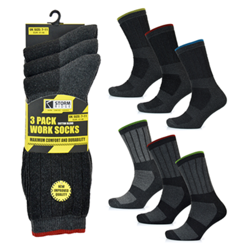 Picture of Storm Ridge Men's Work Socks - 2 x 3 Pack: Assorted Colours (UK Size 7-11) Model # SK050A