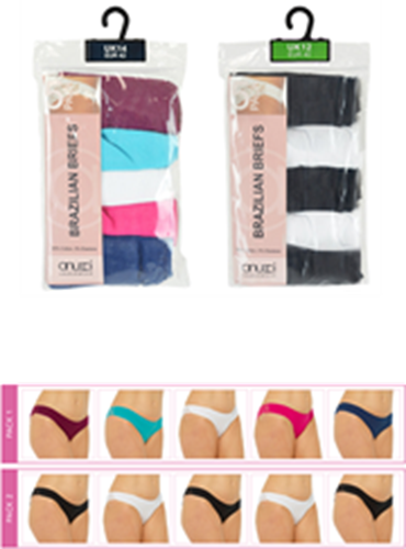 Picture of Anucci Ladies 2 x 5 Pack Brazilian Briefs - Assorted Colours (UK Size 12) Model # BR355