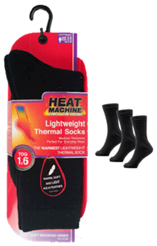 Picture of Heat Machine Ladies 1.6 Tog Thermal Socks - 1 Pack: Black 2766 (UK Size 4-8) Model # 18594