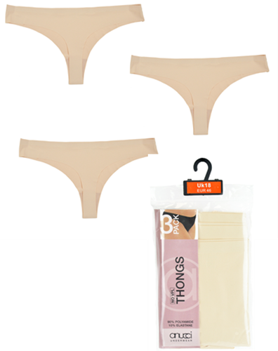 Picture of Anucci Ladies 3 Pack No VPL Thong - Nude (UK Size 18) Model # BR730