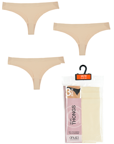 Picture of Anucci Ladies 3 Pack No VPL Thong - Nude (UK Size 12) Model # BR730