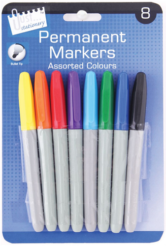 Just Stationery Permanent Bullet Tip - Markers Colour: 8 Pack