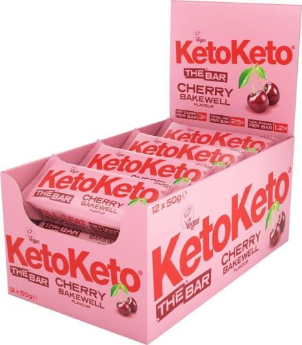 KetoKeto 100% Vegan Protein Bar - 12x50g Cherry Bakewell